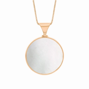 18ct Rose Gold Blue John Mother of Pearl King's Coronation Hallmark Double Sided Round Necklace D