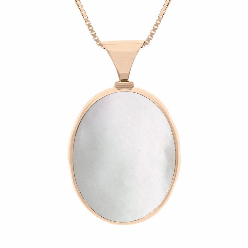 18ct Rose Gold Blue John Mother of Pearl Queens Jubilee Hallmark Double Sided Oval Necklace D