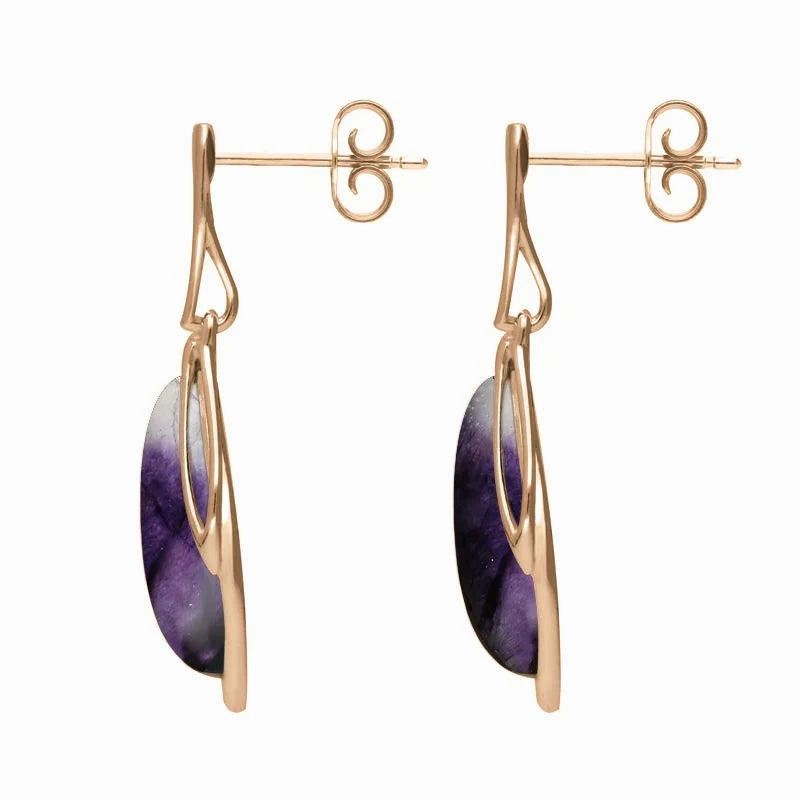 18ct Rose Gold Blue John Open Marquise Drop Earrings