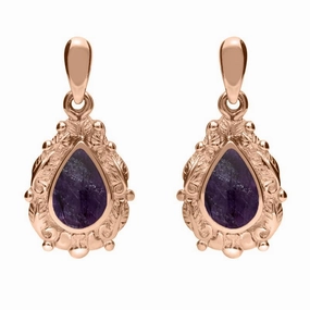 18ct Rose Gold Blue John Pear Shaped Leaf Drop Earrings
