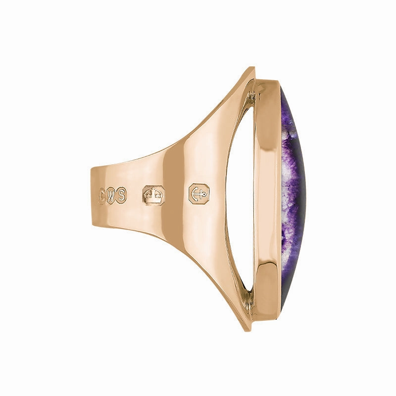 18ct Rose Gold Blue John Queen's Jubilee Hallmark Large Oval Ring D