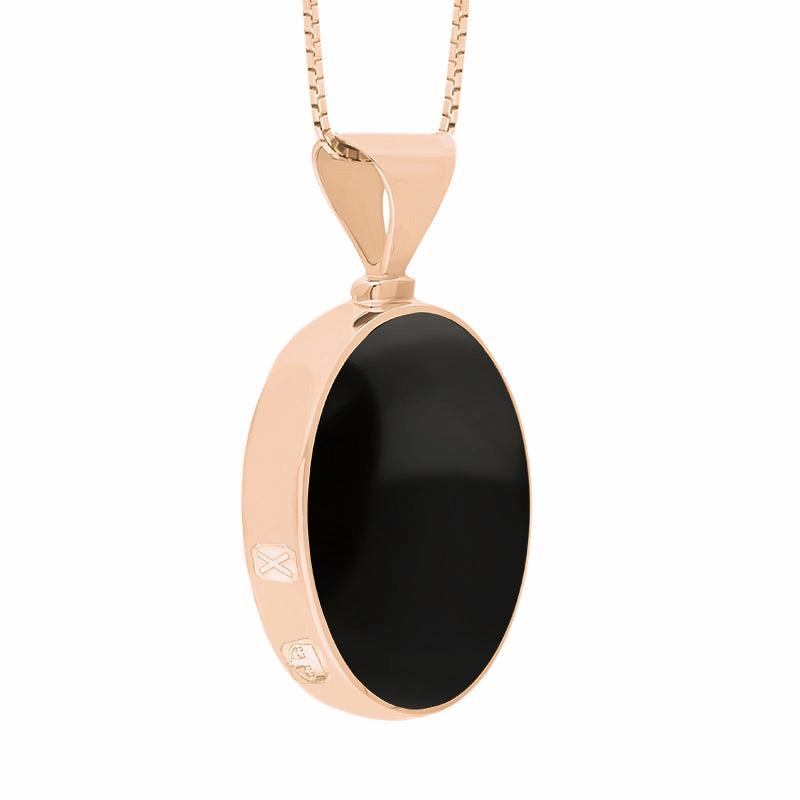 18ct Rose Gold Blue John Whitby Jet Hallmark Double Sided Oval Necklace