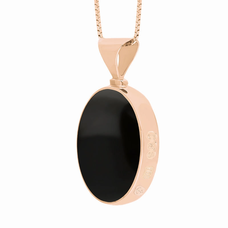 18ct Rose Gold Blue John Whitby Jet Hallmark Double Sided Oval Necklace