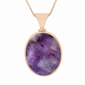 18ct Rose Gold Blue John Whitby Jet Hallmark Double Sided Oval Necklace