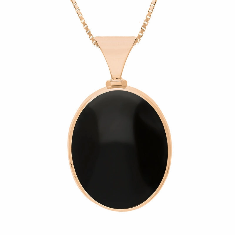 18ct Rose Gold Blue John Whitby Jet Queens Jubilee Hallmark Double Sided Oval Necklace D