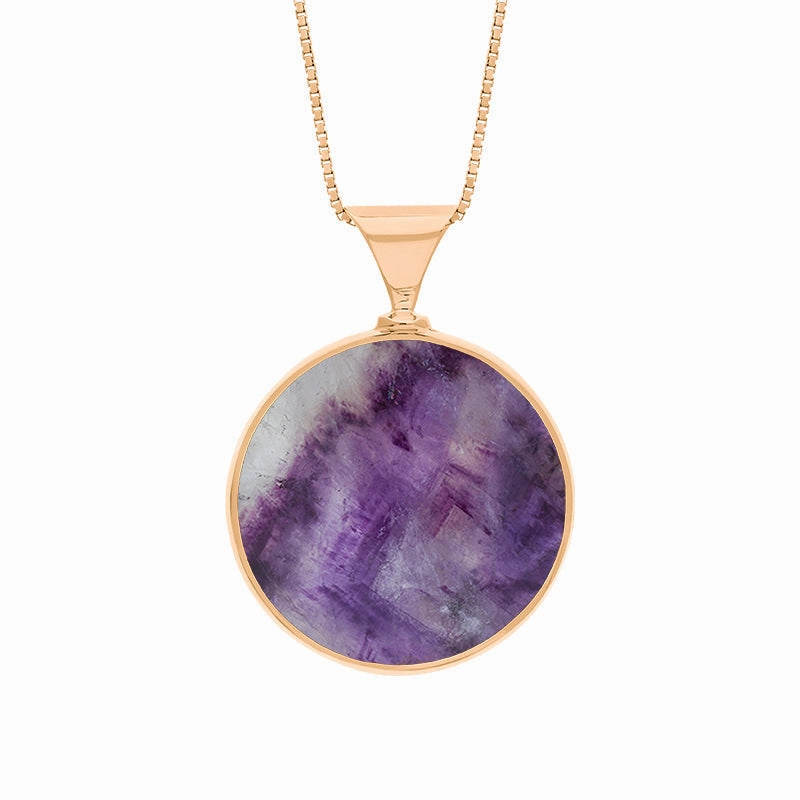 18ct Rose Gold Blue John Whitby Jet Queens Jubilee Hallmark Double Sided Round Necklace D
