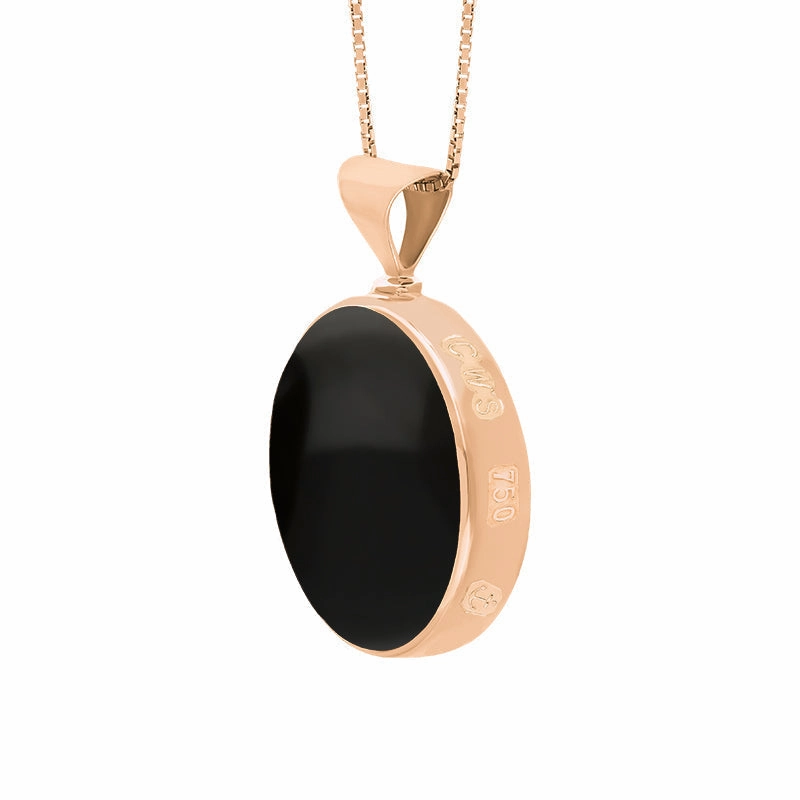 18ct Rose Gold Blue John Whitby Jet Queens Jubilee Hallmark Double Sided Round Necklace D