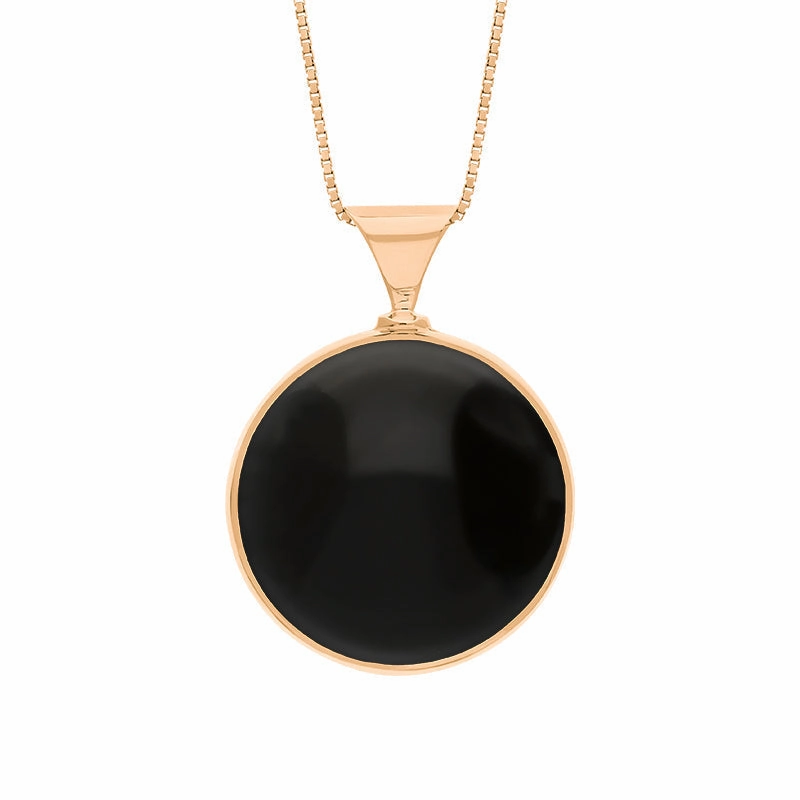 18ct Rose Gold Blue John Whitby Jet Queens Jubilee Hallmark Double Sided Round Necklace D