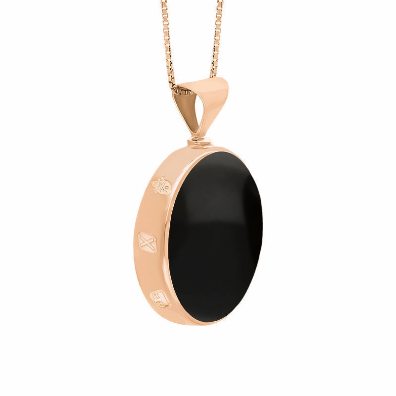 18ct Rose Gold Blue John Whitby Jet Queens Jubilee Hallmark Double Sided Round Necklace D