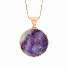 18ct Rose Gold Blue John Whitby Jet Queens Jubilee Hallmark Double Sided Round Necklace D