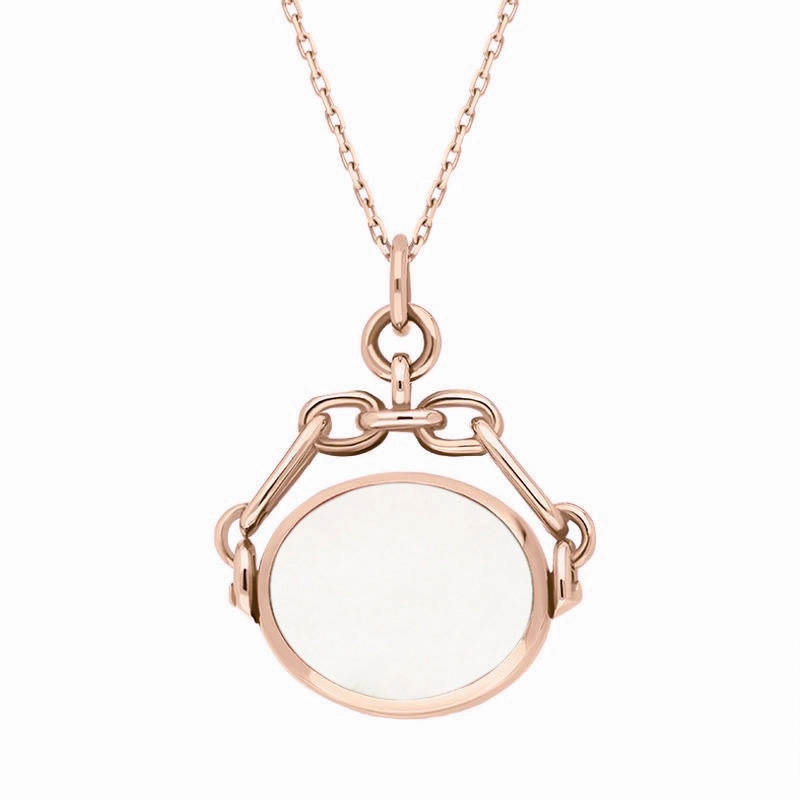 18ct Rose Gold Blue John White Mother Of Pearl Double Sided Swivel Fob Necklace