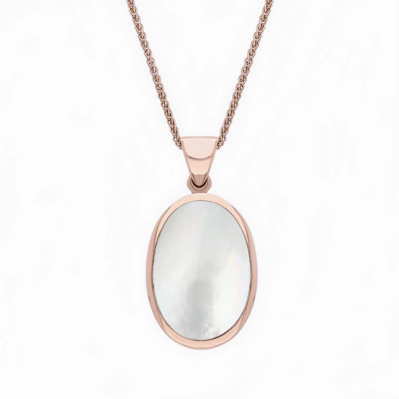 18ct Rose Gold Blue John White Mother Of Pearl Small Double Sided Fob Necklace