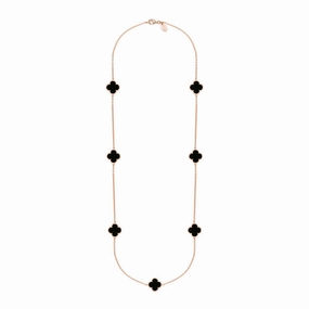 18ct Rose Gold Malachite Bloom Four Leaf Clover Ball Edge Long Necklace