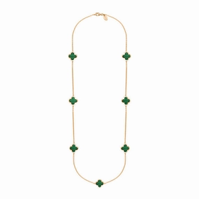 18ct Rose Gold Malachite Bloom Four Leaf Clover Long Necklace