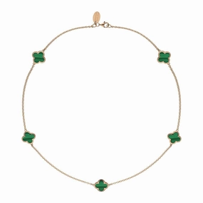 18ct Rose Gold Malachite Bloom Four Leaf Clover Necklace