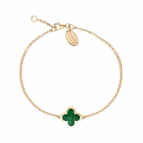 18ct Rose Gold Malachite Bloom Four Leaf Clover Polished Edge Bracelet