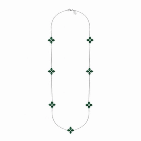 18ct Rose Gold Malachite Eden Long Marquise Flower Necklace
