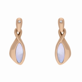18ct Rose Gold Mother Of Pearl 0.02ct Diamond Pebble Shape Drop Earrings D