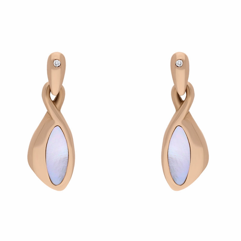 18ct Rose Gold Mother Of Pearl 0.02ct Diamond Pebble Shape Drop Earrings D