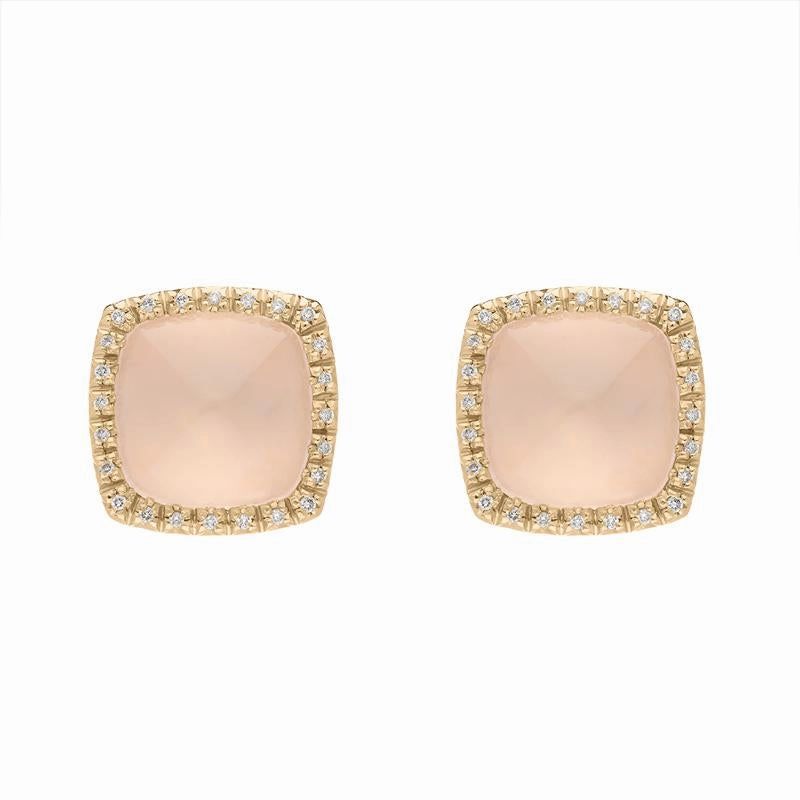 18ct Rose Gold Rose Quartz Diamond Square Earrings D