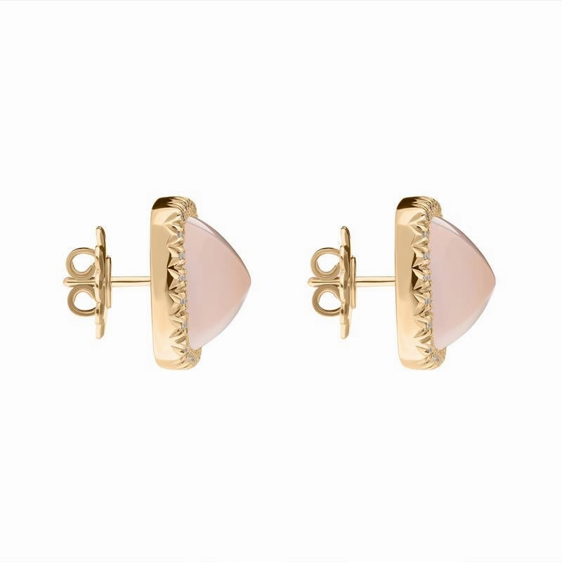 18ct Rose Gold Rose Quartz Diamond Square Earrings D
