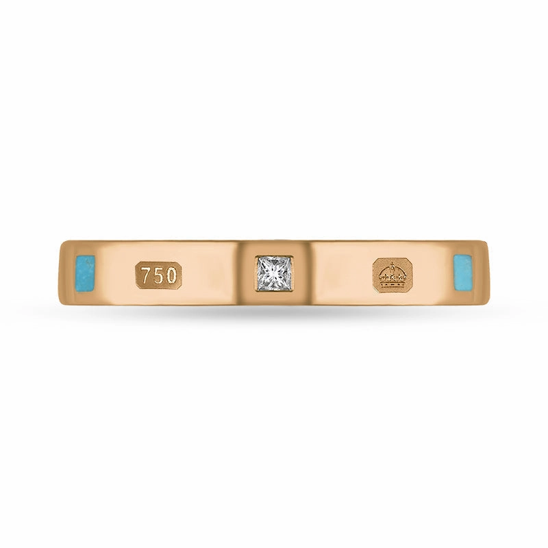 18ct Rose Gold Turquoise 0.05ct Diamond Queen's Jubilee Hallmark Princess Cut 3mm Ring D