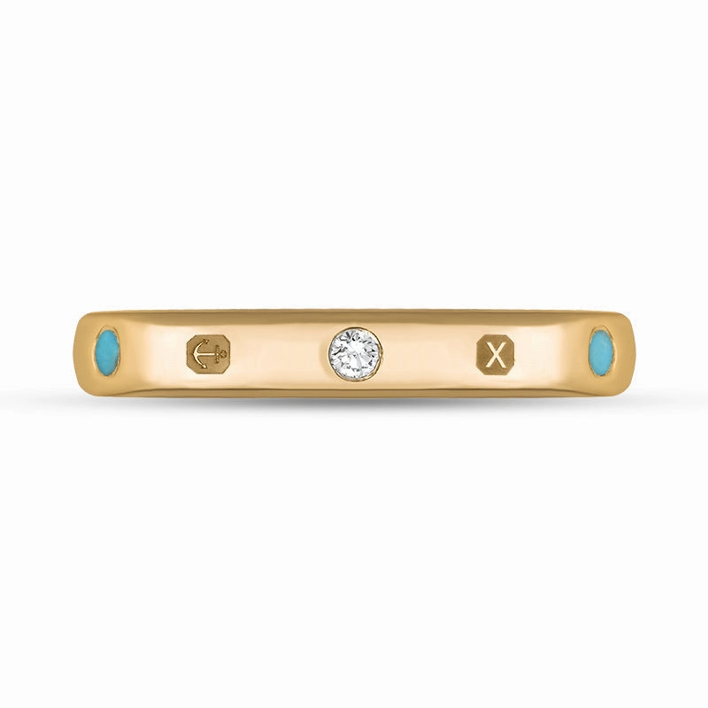 18ct Rose Gold Turquoise 0.09ct Diamond Queen's Jubilee Hallmark 6mm Ring D