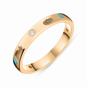 18ct Rose Gold Turquoise 0.09ct Diamond Queen's Jubilee Hallmark 6mm Ring D
