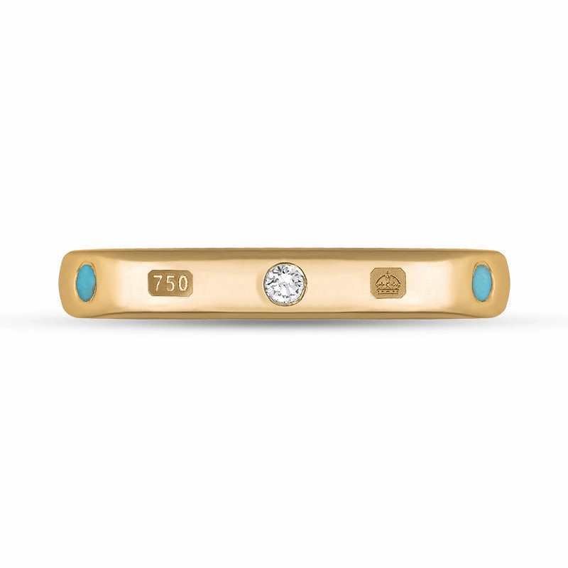 18ct Rose Gold Turquoise 0.09ct Diamond Queen's Jubilee Hallmark 6mm Ring D