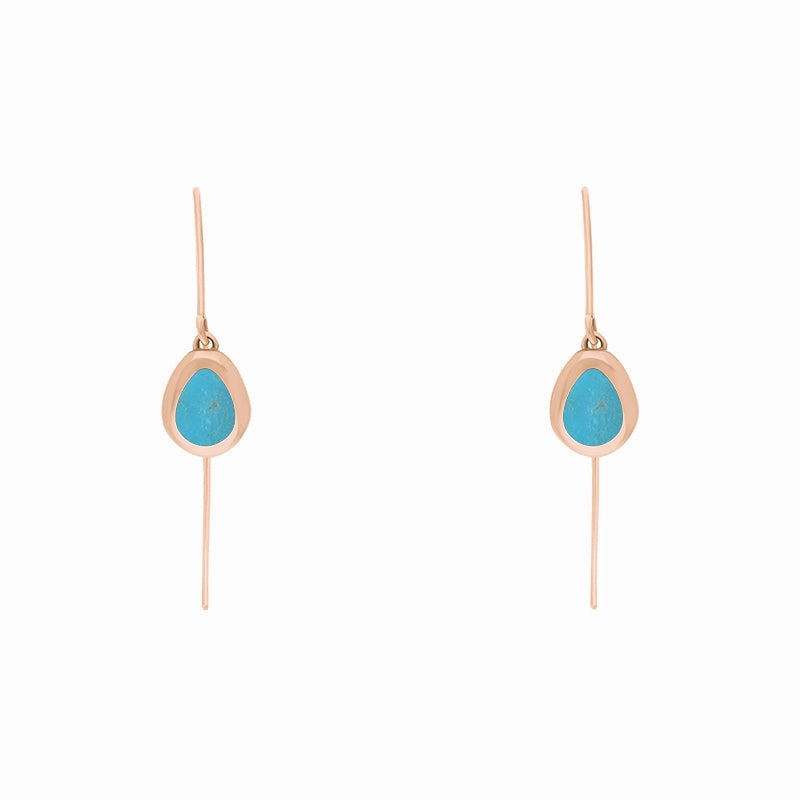 18ct Rose Gold Turquoise Cross Disc Drop Earrings