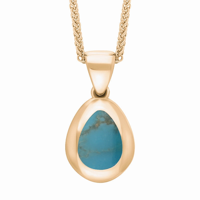 18ct Rose Gold Turquoise Fleur De Lis Pear Shape Necklace