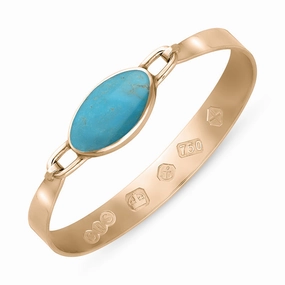 18ct Rose Gold Turquoise Hallmark Wide Oval Bangle