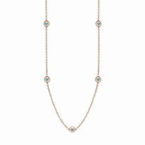 18ct Rose Gold Turquoise Heart Link Disc Chain Necklace