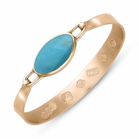 18ct Rose Gold Turquoise King's Coronation Hallmark Wide Oval Bangle D