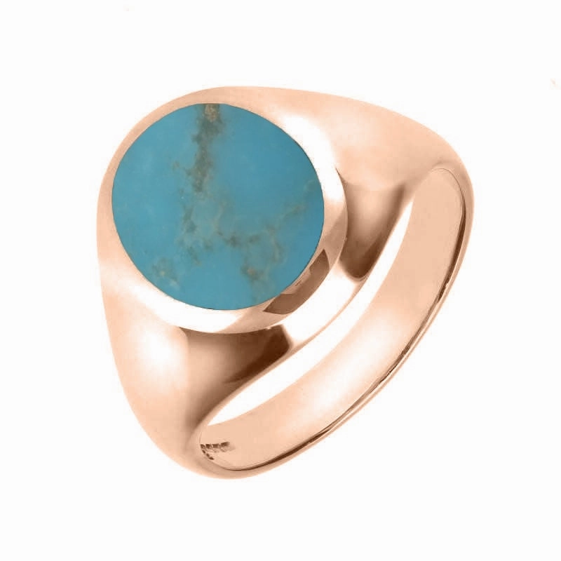 18ct Rose Gold Turquoise Medium Oval Signet Ring