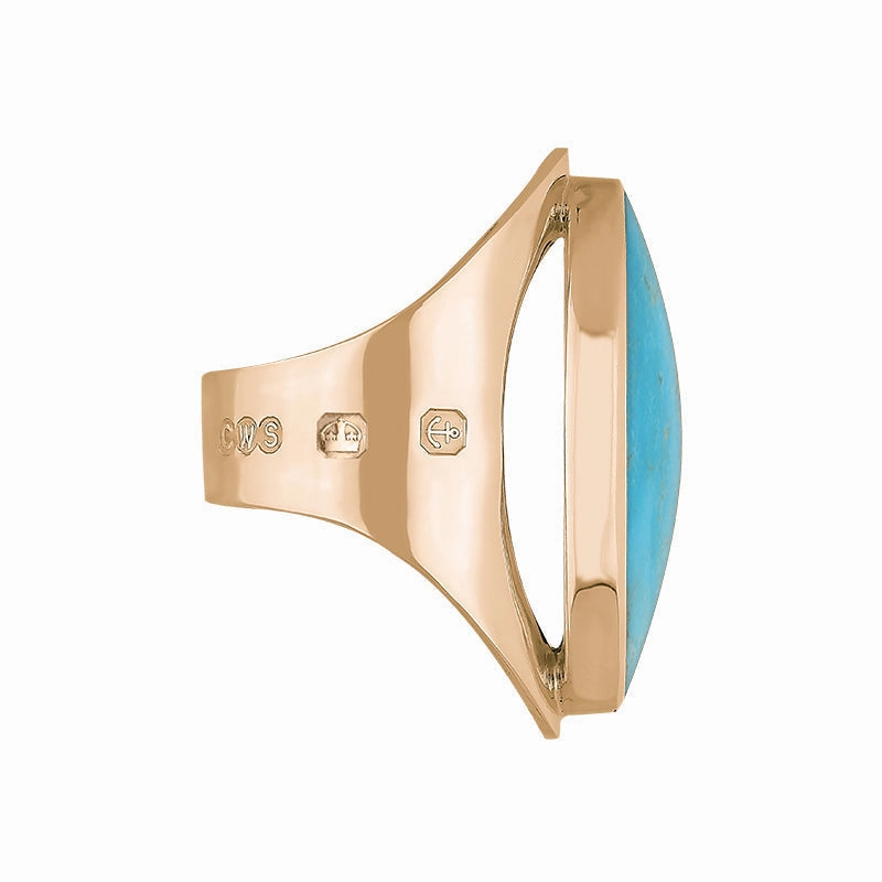 18ct Rose Gold Turquoise Queen's Jubilee Hallmark Large Oval Ring D
