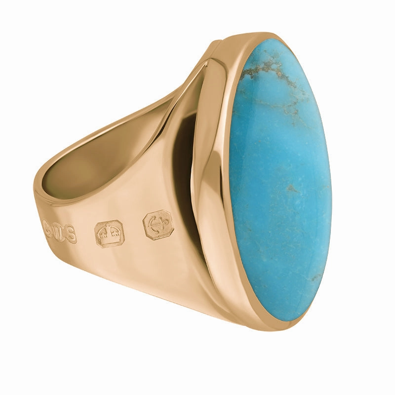 18ct Rose Gold Turquoise Queen's Jubilee Hallmark Medium Round Ring D