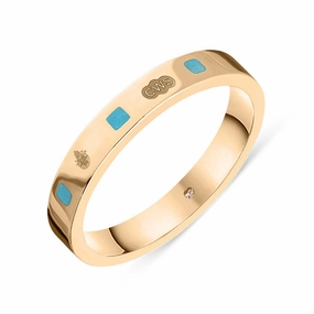 18ct Rose Gold Turquoise Queen's Jubilee Hallmark Princess Cut 3mm Ring D