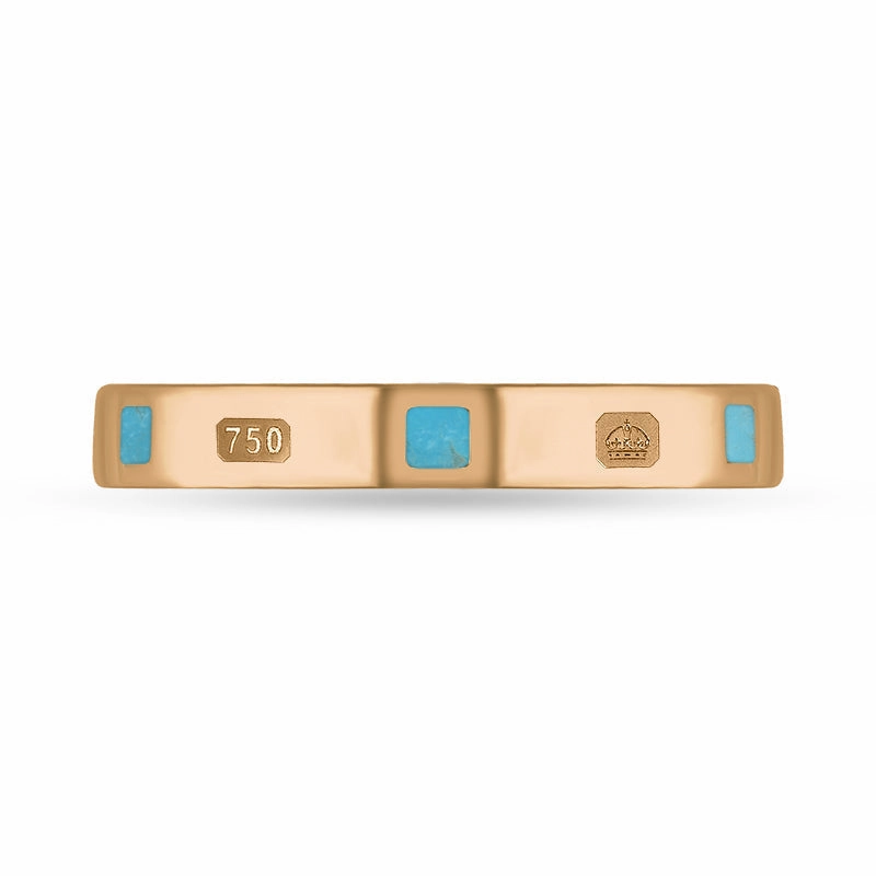 18ct Rose Gold Turquoise Queen's Jubilee Hallmark Princess Cut 3mm Ring D