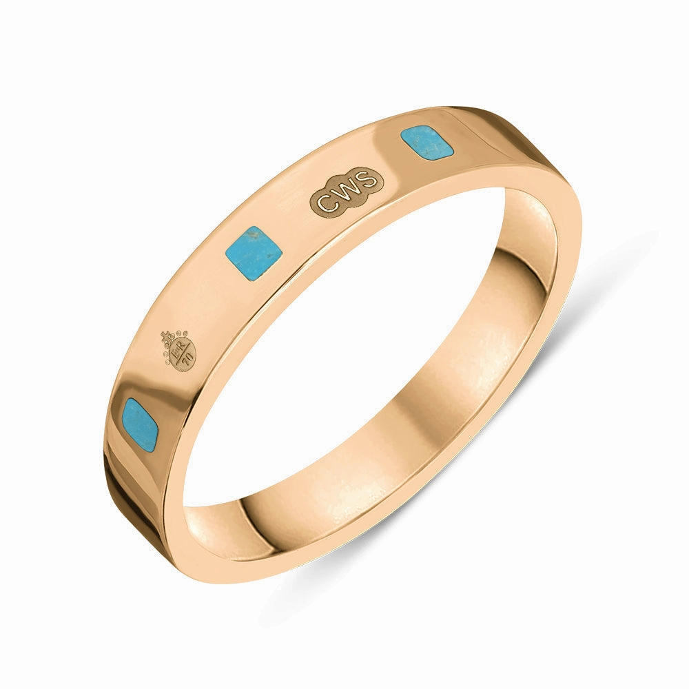 18ct Rose Gold Turquoise Queen's Jubilee Hallmark Princess Cut 4mm Ring D