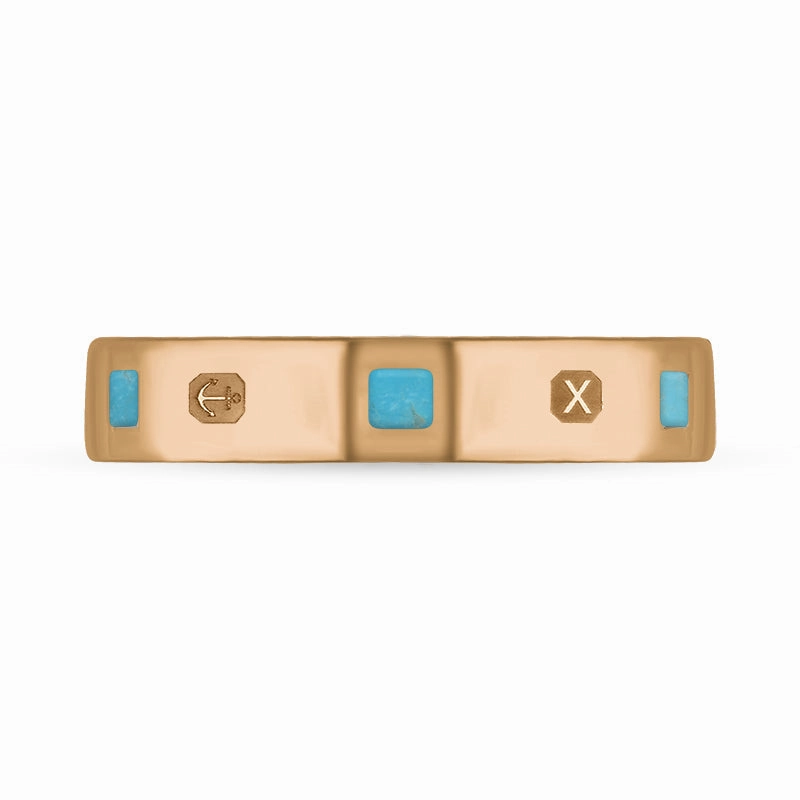 18ct Rose Gold Turquoise Queen's Jubilee Hallmark Princess Cut 4mm Ring D