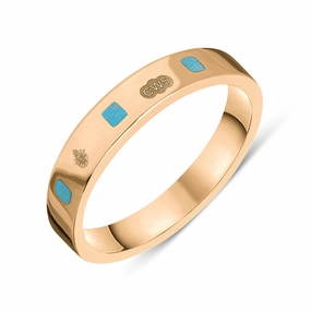 18ct Rose Gold Turquoise Queen's Jubilee Hallmark Princess Cut 4mm Ring D