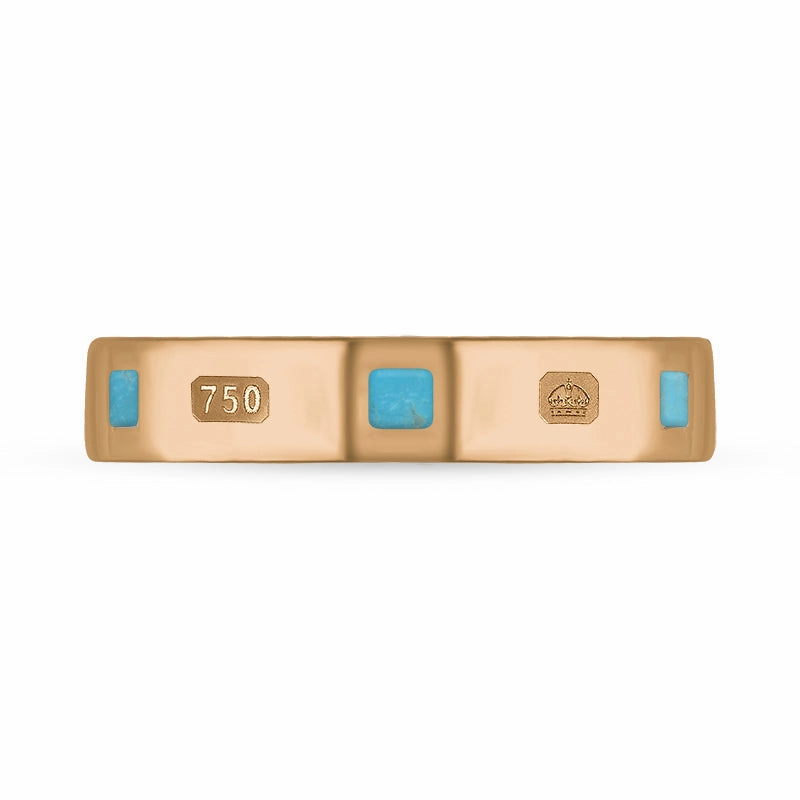 18ct Rose Gold Turquoise Queen's Jubilee Hallmark Princess Cut 4mm Ring D