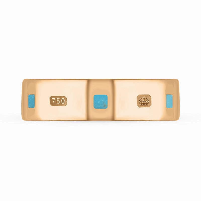 18ct Rose Gold Turquoise Queen's Jubilee Hallmark Princess Cut 6mm Ring D