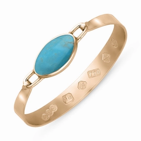 18ct Rose Gold Turquoise Queen's Jubilee Hallmark Wide Oval Bangle D