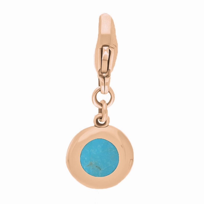 18ct Rose Gold Turquoise Round Shaped Heart Clip Charm