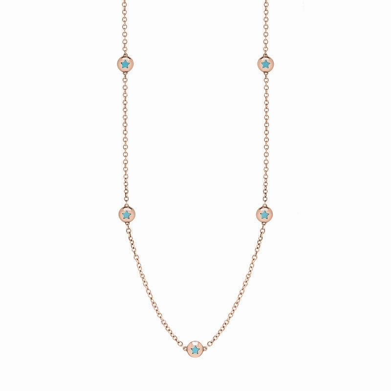 18ct Rose Gold Turquoise Star Link Disc Chain Necklace