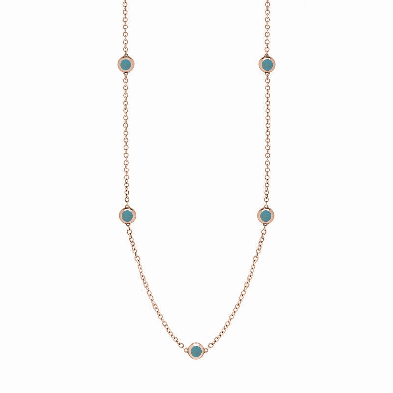 18ct Rose Gold Turquoise Star Link Disc Chain Necklace