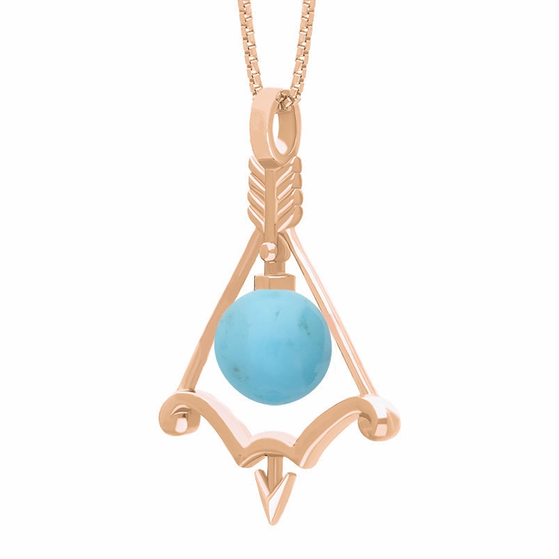 18ct Rose Gold Turquoise Zodiac Sagittarius 8mm Bead Pendant