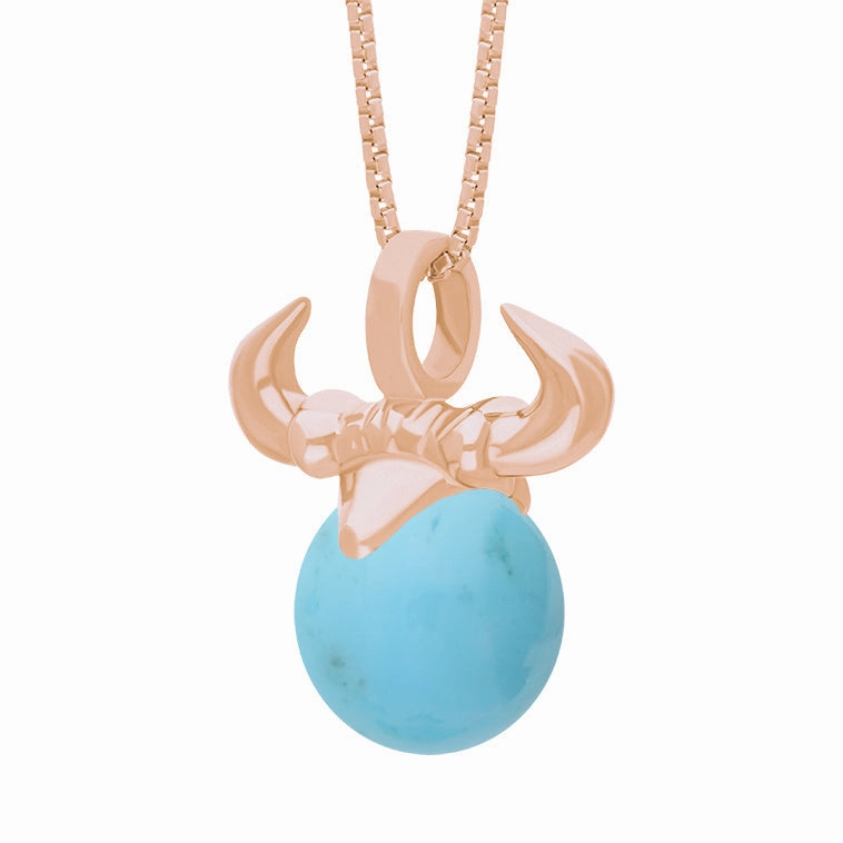 18ct Rose Gold Turquoise Zodiac Taurus 10mm Bead Pendant